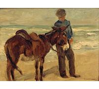 YIMACBJXX Famous Colorful Art Print Art Painting Boy with riding donkey on the beach by Max Liebermann Abstract Picture Canvas for Home Decor 60x90cm