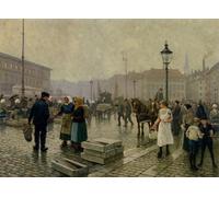 YIMACBJXX Famous Colorful Art Print Art Painting the Fish Market At Gammelstrand Copenhagen by Paul Gustave Abstract Picture Canvas for Home Decor 60x90cm