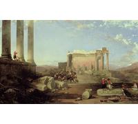 YIMACBJXX Famous Colorful Art Print Art Painting the Ruins of the Temple of the Sun At Baalbec by David Roberts Abstract Picture Canvas for Home Decor 60x90cm