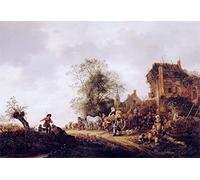 YIMACBJXX Famous Colorful Art Print Art Painting Travellers At a Country Inn by Isack Van Ostade Abstract Picture Canvas for Home Decor 60x90cm