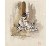 YIMACBJXX Famous Modern Prints Decorative Paintings Japanese Girl Sewing by Robert Frederick Blum Poster Painting Art for Home Decor 60x90cm
