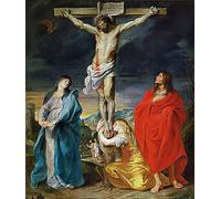 YIMACBJXX Famous Painting Colorful Art Print Art Painting Crucifixion with Lady John the Baptist and Mary Magdalene by Anthony Van Dyck Abstract Picture Canvas for Home Decor 60x90cm