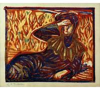 YIMACBJXX Famous Painting Colorful Art Print Art Painting Resting girl with a Headache by Ernst Ludwig Kirchner Abstract Picture Canvas for Home Decor 60x90cm