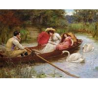 YIMACBJXX Famous Painting Colorful Art Print Art Painting Summer Pleasures on the River by George Sheridan Knowles Abstract Picture Canvas for Home Decor 60x90cm