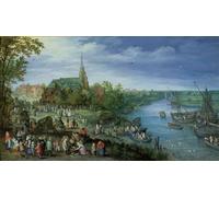 YIMACBJXX Famous Painting Colorful Art Print Art Painting the Annual Parish Fair in Schelle by Jan the Elder Brueghel Abstract Picture Canvas for Home Decor 60x90cm