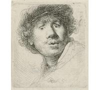 YIMACBJXX Famous Painting Pictures Paintings Artwork For Walls Self-portrait with beret and wide-eyed by Rembrandt van Rijn Vintage Wall Art for Home Decor 60x90cm