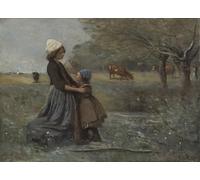 YIMACBJXX Famous Painting Pictures Paintings Artwork For Walls The two sisters in the meadow by Jean Baptiste Camille Corot Vintage Wall Art for Home Decor 60x90cm