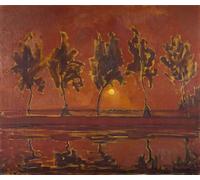 YIMACBJXX Famous Painting Pictures Paintings Artwork For Walls Trees on the Gein with Moon Rising by Piet Mondrian Vintage Wall Art for Home Decor 60x90cm