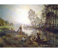 YIMACBJXX Famous Painting Wall Art Decor Canvas Picture Wall Figures by a Country Stream by Leon-augustin L'hermitte Graffiti Art Pictures for Home Decor 60x90cm