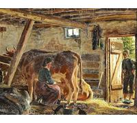 YIMACBJXX Famous Painting Wall Art Decor Canvas Picture Wall In the stable a girl is milking and a young man is watching Peder Graffiti Art Pictures for Home Decor 60x90cm