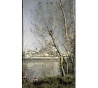 YIMACBJXX Famous Painting Wall Art Decor Canvas Picture Wall Mantes View of the Cathedral and Town through the Trees by Jean Baptiste Camille Corot Graffiti Art Pictures for Home Decor 60x90cm