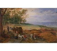 YIMACBJXX Famous Pictures Paintings Artwork For Walls a Wooded Landscape with Travellers by Jan the Elder Brueghel Vintage Wall Art for Home Decor 60x90cm