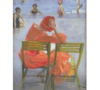 YIMACBJXX Famous Pictures Paintings Artwork For Walls Girl in a Red Dress Reading by Lavery Vintage Wall Art for Home Decor 60x90cm