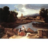 YIMACBJXX Famous Pictures Paintings Artwork For Walls Landscape with St and the Angel by Nicolas Poussin Vintage Wall Art for Home Decor 60x90cm