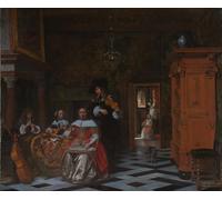 YIMACBJXX Famous Pictures Paintings Artwork For Walls Portrait of a Family Playing Music by Pieter De Hooch Vintage Wall Art for Home Decor 60x90cm