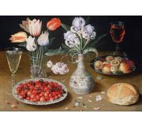 YIMACBJXX Famous Pictures Paintings Artwork For Walls Still Life with Lilies Roses Tulipsherries and Wild Strawberries by Osias the Elder Beert Vintage Wall Art for Home Decor 60x90cm