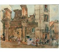YIMACBJXX Famous Pictures Paintings Artwork For Walls the Fake Portico of the Nervaforum Inwith Carnival Scene by Rudolf Von Alt Vintage Wall Art for Home Decor 60x90cm