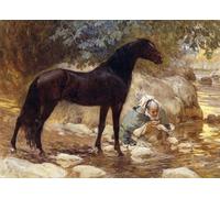 YIMACBJXX Famous Poster Artworks Posters And Prints an Arab Watering His Horse by Frederick Arthur Bridgman Canvas Artwork Print for Home Decor 60x90cm