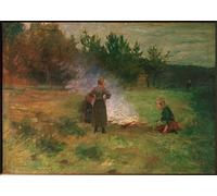 YIMACBJXX Famous Poster Artworks Posters And Prints Girl At the Campfire by Ludwig Herbst Canvas Artwork Print for Home Decor 60x90cm