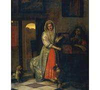 YIMACBJXX Famous Wall Art Decor Canvas Picture Wall Lady and a Gentleman Making Music with Dancing Dogs by Pieter De Hooch Graffiti Art Pictures for Home Decor 60x90cm