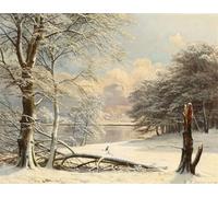 YIMACBJXX Famous Wall Art Decor Canvas Picture Wall Sun Light on the Bank of a Lake in Winter Time Anders Lundby Graffiti Art Pictures for Home Decor 60x90cm
