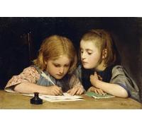 YIMACBJXX Famous Wall Art Decor Canvas Picture Wall the Lesson Writing Classes by Albert Anker Graffiti Art Pictures for Home Decor 60x90cm