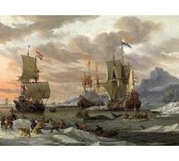 YIMACBJXX Famous Wall Art Decor Canvas Picture Wall Whaling in the Polar Sea by Abraham Storck Graffiti Art Pictures for Home Decor 60x90cm