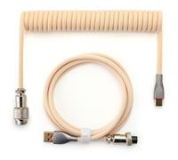 YIMAGUJRX Coiled Keyboard Cable,Custom Coiled Type-C to USB A Cable,Double-Sleeved Wire with 2 Generation Metal Aviator Connector for Mechanical Gaming Keyboard (Beige)
