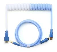 YIMAGUJRX Keyboard Coiled Cable,Custom Coiled Type-C to USB A Cable,Double-Sleeved Wire with 2 Generation Metal Aviator Connector for Mechanical Gaming Keyboard (Blue-White Mix)