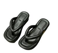 YIMAISZQ Flip Flops Women Beach Slippers Thick Sole Wedge Heels Sandals Outdoor Slides Non-slip Homes Fashion Flip-flops-black-36-37(foot 230mm)