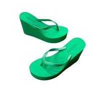 YIMAISZQ Flip Flops Women High Heels Slippers Womens Summer Thick Soled Beach Shoes Wedge Sponge Shoe Candy Colored Shoes-green-39