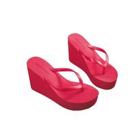 YIMAISZQ Flip Flops Women High Heels Slippers Womens Summer Thick Soled Beach Shoes Wedge Sponge Shoe Candy Colored Shoes-red-38