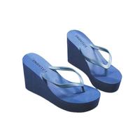 YIMAISZQ Flip Flops Women High Heels Slippers Womens Summer Thick Soled Beach Shoes Wedge Sponge Shoe Candy Colored Shoes-royal Blue-37