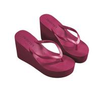 YIMAISZQ Flip Flops Women High Heels Slippers Womens Summer Thick Soled Beach Shoes Wedge Sponge Shoe Candy Colored Shoes-burgundy-36