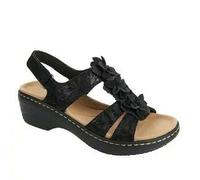 YIMAISZQ sandals for women Summer Flower Wedge Platform Orthopedics Shoes Retro Rome Casual Comfortable Peep Toe Sandalias De Mujer-black-43