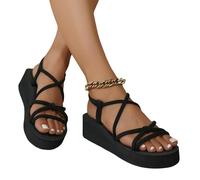 YIMAISZQ sandals for women Summer Leisure Wedges Shoes Soft Sole Light Weight Elastic Back Strap Girls Student Platform Sandalias-dajieblack5cm-41