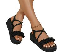 YIMAISZQ sandals for women Summer Leisure Wedges Shoes Soft Sole Light Weight Elastic Back Strap Girls Student Platform Sandalias-muerblack5cm-38