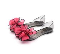 YIMAISZQ sandals for women Transparent Flats Shoes Woman Pearl Bowknot Summer Ladies Open Toe Roman Beach-2053 Red-39