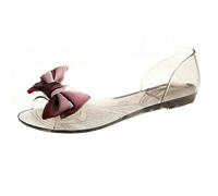 YIMAISZQ sandals for women Transparent Flats Shoes Woman Pearl Bowknot Summer Ladies Open Toe Roman Beach-3591 Gradient Red-41
