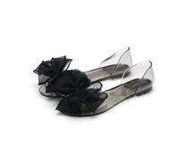 YIMAISZQ sandals for women Transparent Flats Shoes Woman Pearl Bowknot Summer Ladies Open Toe Roman Beach-2053 Black-39