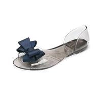 YIMAISZQ sandals for women Transparent Flats Shoes Woman Pearl Bowknot Summer Ladies Open Toe Roman Beach-3149 Blue-37