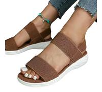 YIMAISZQ sandals for women Women's Knit Elastic Cloth Wedge Slip On Lightweight Walking Plus Size Comfortable Summer Shoes Woman-brown-41