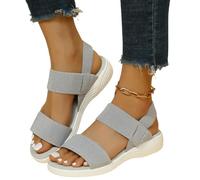 YIMAISZQ sandals for women Women's Knit Elastic Cloth Wedge Slip On Lightweight Walking Plus Size Comfortable Summer Shoes Woman-gray-41