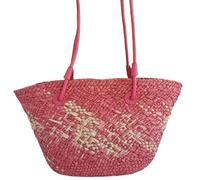 YIMAISZQ Straw Bag Gradient Color Woven Summer Texture Versatile Large Capacity Simple Leisure Beach Travel Shoulder Bag-rose Red