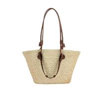 YIMAISZQ Straw Bag Gradient Color Woven Summer Texture Versatile Large Capacity Simple Leisure Beach Travel Shoulder Bag-beige