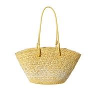 YIMAISZQ Straw Bag Gradient Color Woven Summer Texture Versatile Large Capacity Simple Leisure Beach Travel Shoulder Bag-bright Yellow