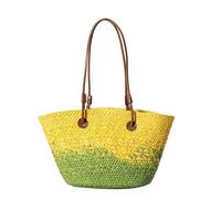YIMAISZQ Straw Bag Gradient Color Woven Summer Texture Versatile Large Capacity Simple Leisure Beach Travel Shoulder Bag-yellow Green