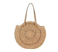 YIMAISZQ Straw Bag Summer Round Women Vacation Woven Beach Shoulder Large Capacity Hollow Out Simple Tote Travel Handbags-khaki-hollow