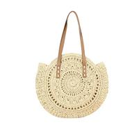 YIMAISZQ Straw Bag Summer Round Women Vacation Woven Beach Shoulder Large Capacity Hollow Out Simple Tote Travel Handbags-beige-hollow