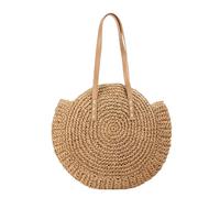 YIMAISZQ Straw Bag Summer Round Women Vacation Woven Beach Shoulder Large Capacity Hollow Out Simple Tote Travel Handbags-khaki